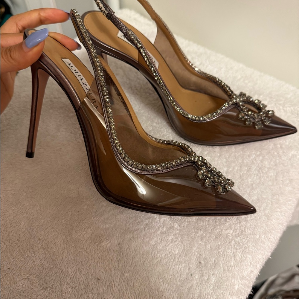 Aquazzura Seduction Crystal Brown Slingback Heels - 39 (US 8)